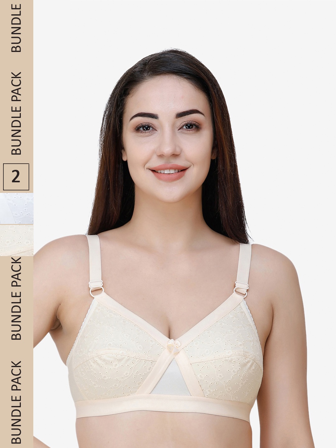 

College Girl Beige & White Pack Of 2 Non Padded & Non-Wired Cotton Bra
