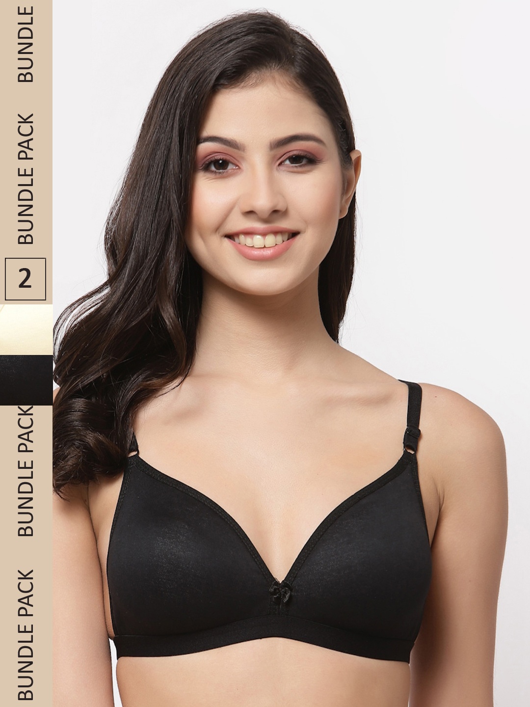 

College Girl Nude-Coloured & Black Pack Of 2 Bra