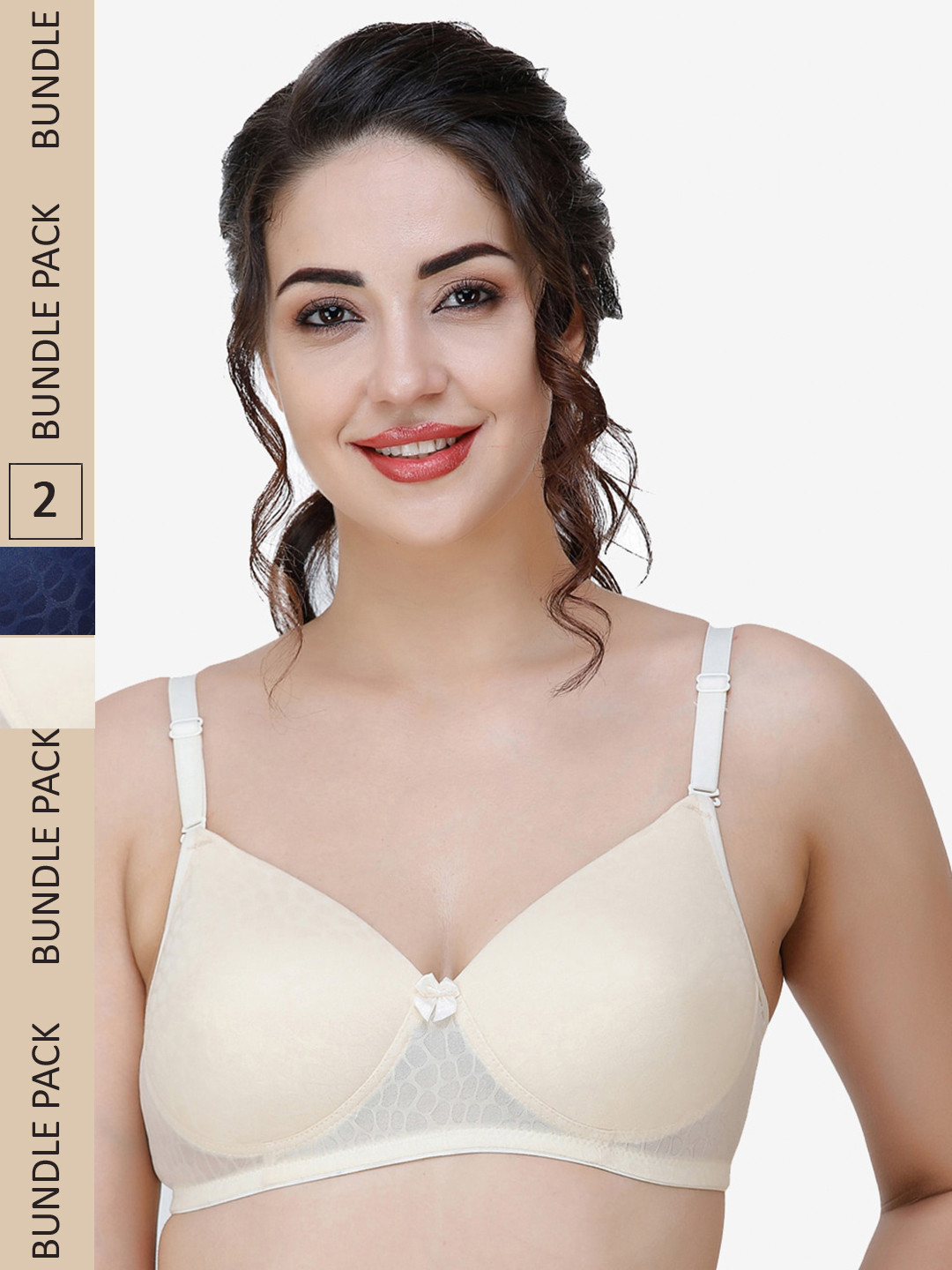 

College Girl Nude-Coloured & Navy Blue Pack Of 2 Bra