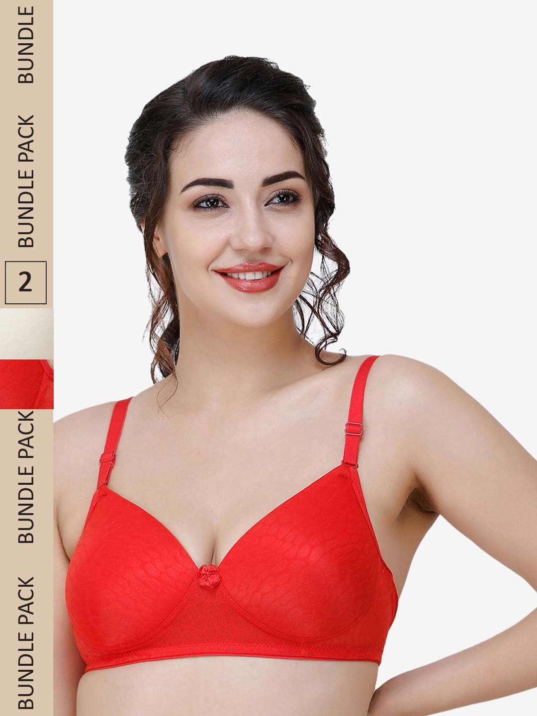 

College Girl Red & Nude-Coloured Pack Of 2 Bra