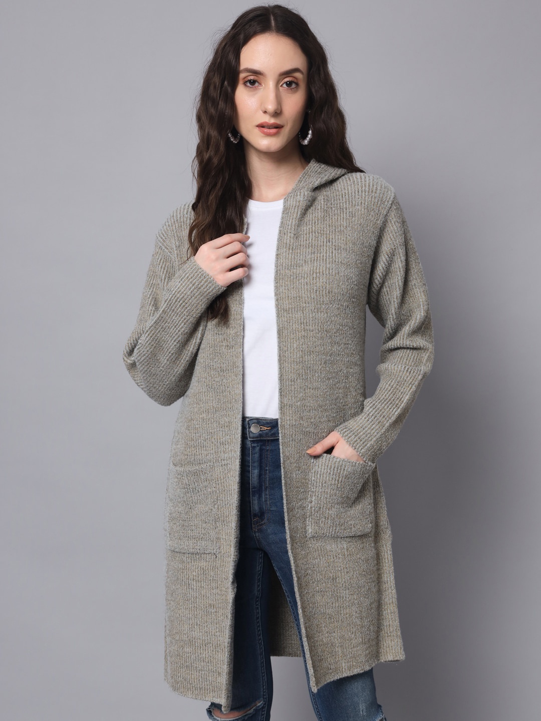 

BROOWL Women Wool Longline Shrug, Grey