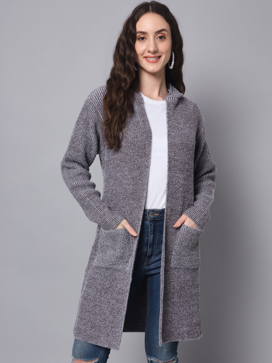 

BROOWL Women Wool Longline Shrug, Grey
