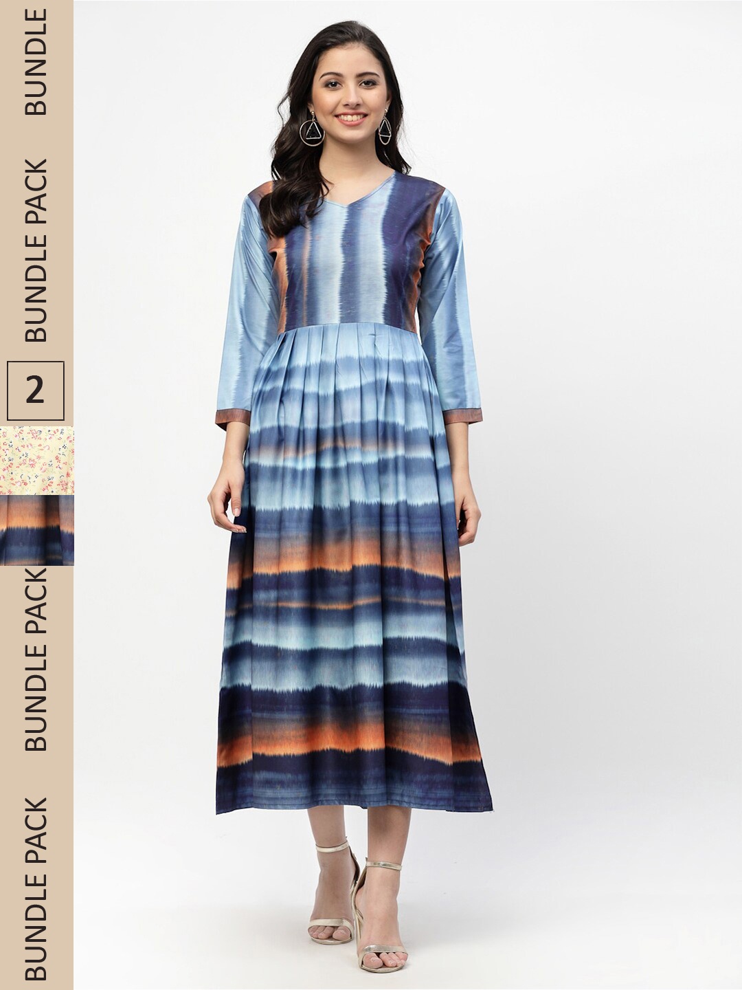 

MISS AYSE Blue & Yellow Pack of 2 A-Line Midi Dresses