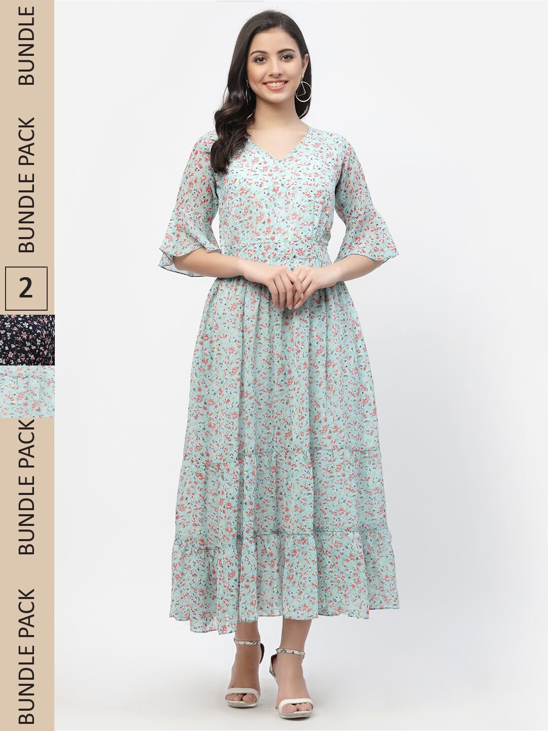 

MISS AYSE Blue & Black Pack Of 2 Floral Georgette Midi Dress