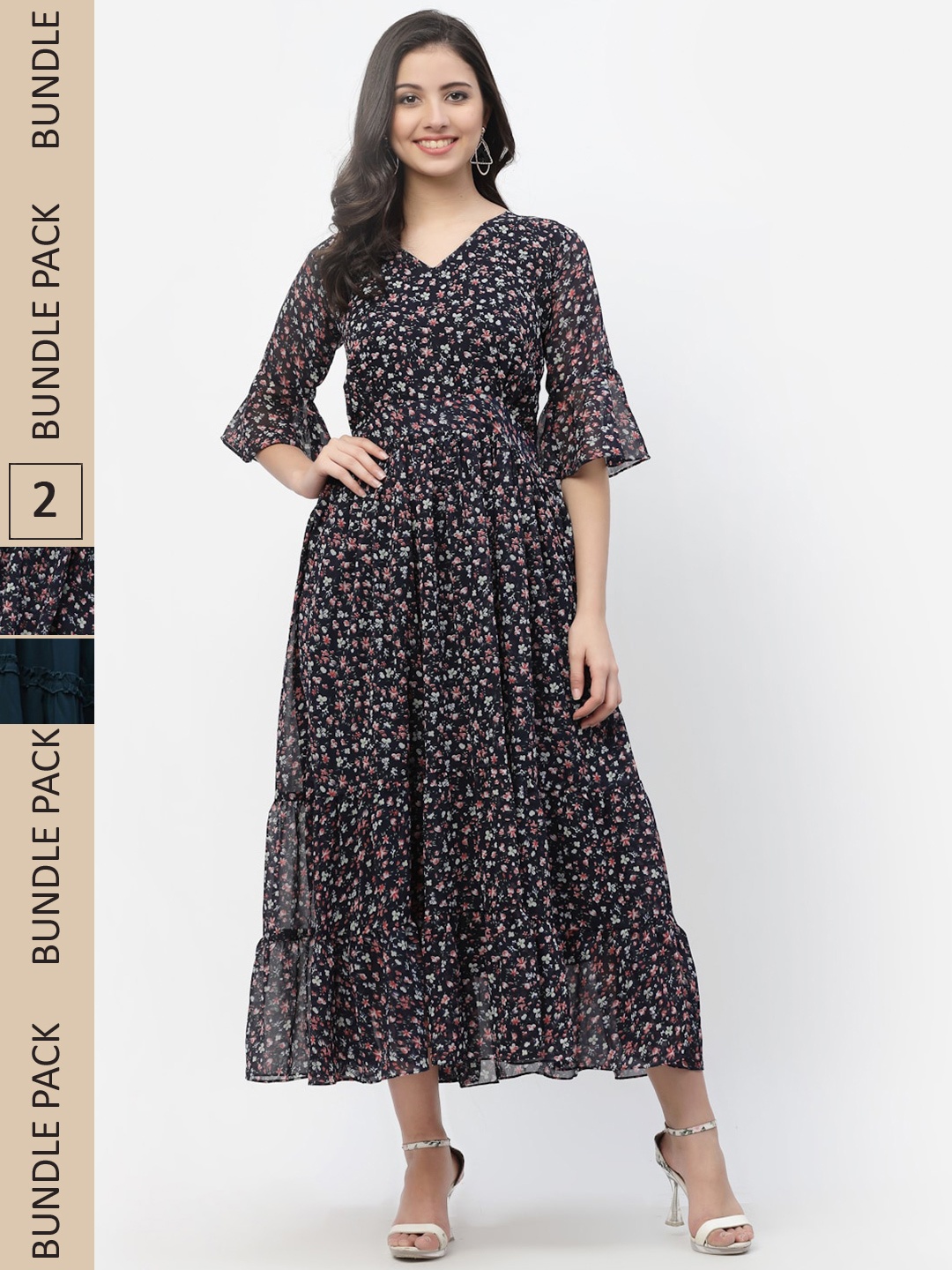 

MISS AYSE Pack of 2 Navy Blue & Teal Floral Maxi Dress
