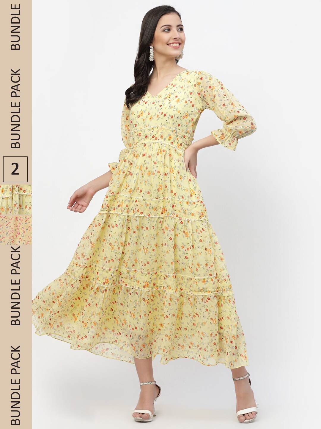 

MISS AYSE Pack of 2 Yellow & Orange Floral Maxi Dress