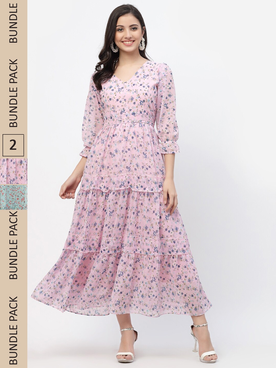 MISS AYSE Pack of 2 Pink & Sea Green Floral Maxi Dress