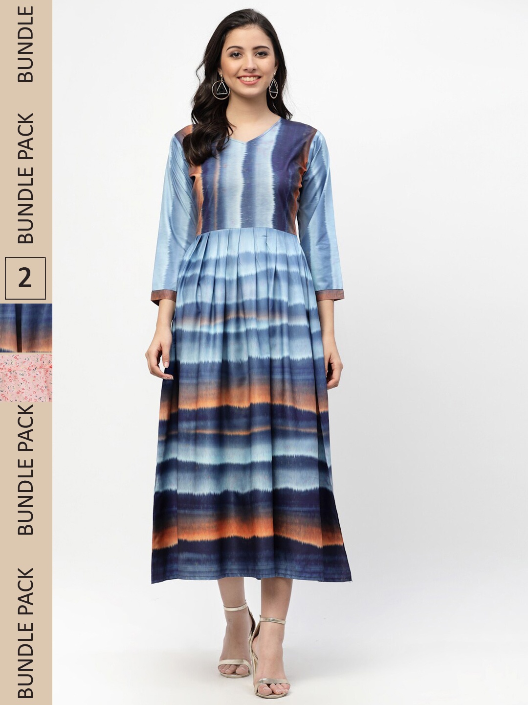 

MISS AYSE Pack of 2 Blue & Peach-Coloured Floral Maxi Dress