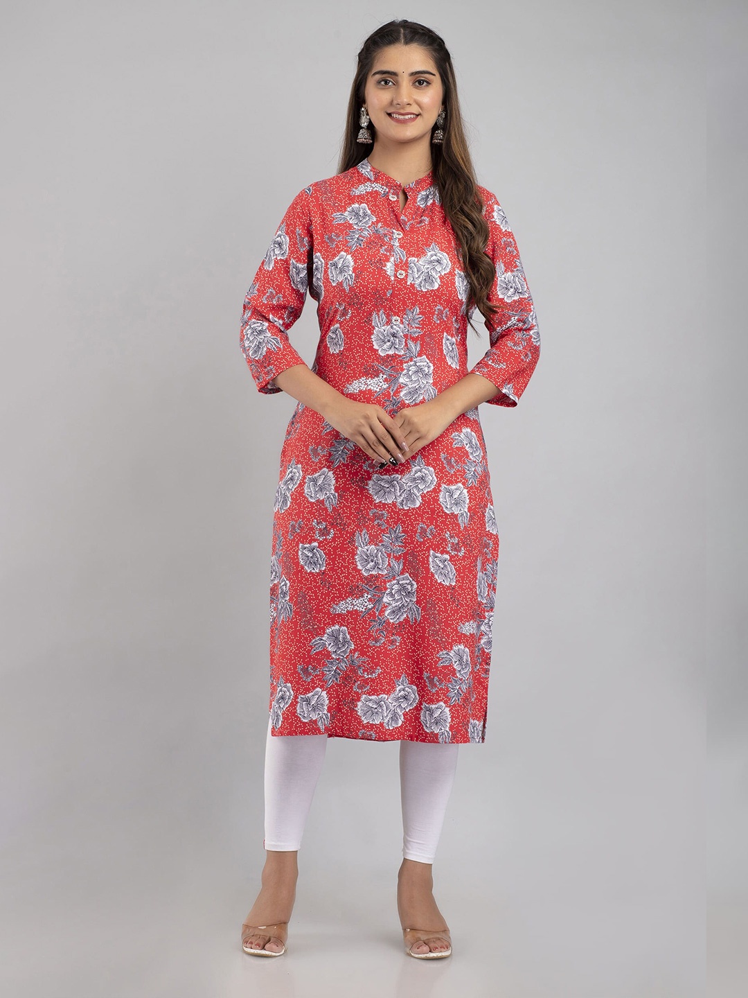 

MAUKA Women Floral Printed Kurta, Red