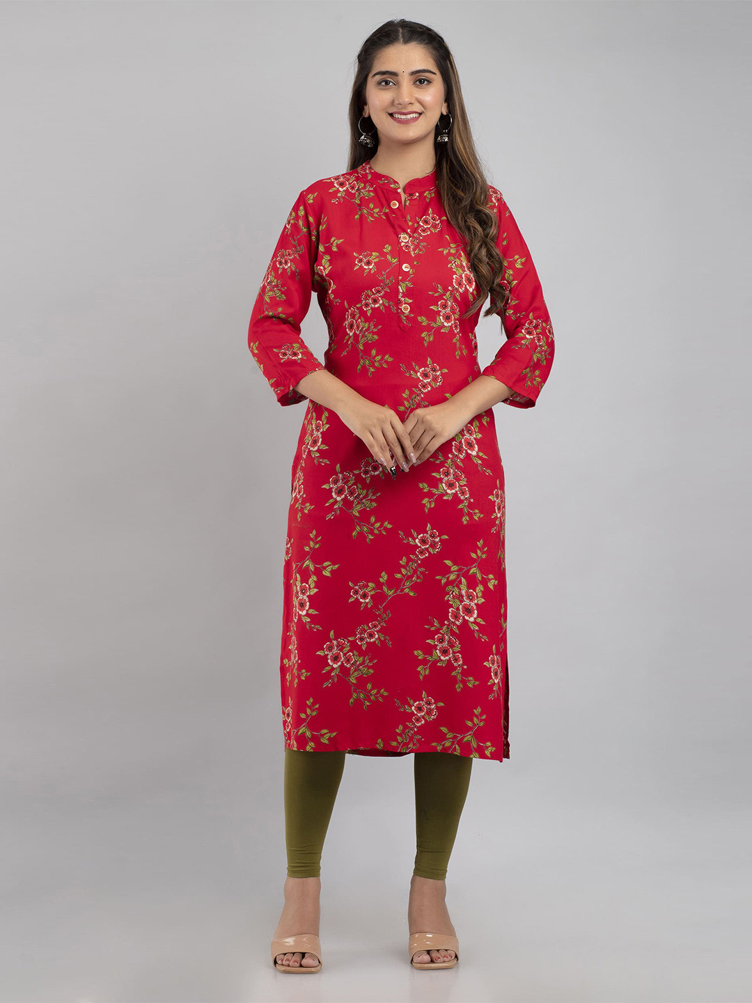 

MAUKA Women Red Floral Printed Floral Kurta