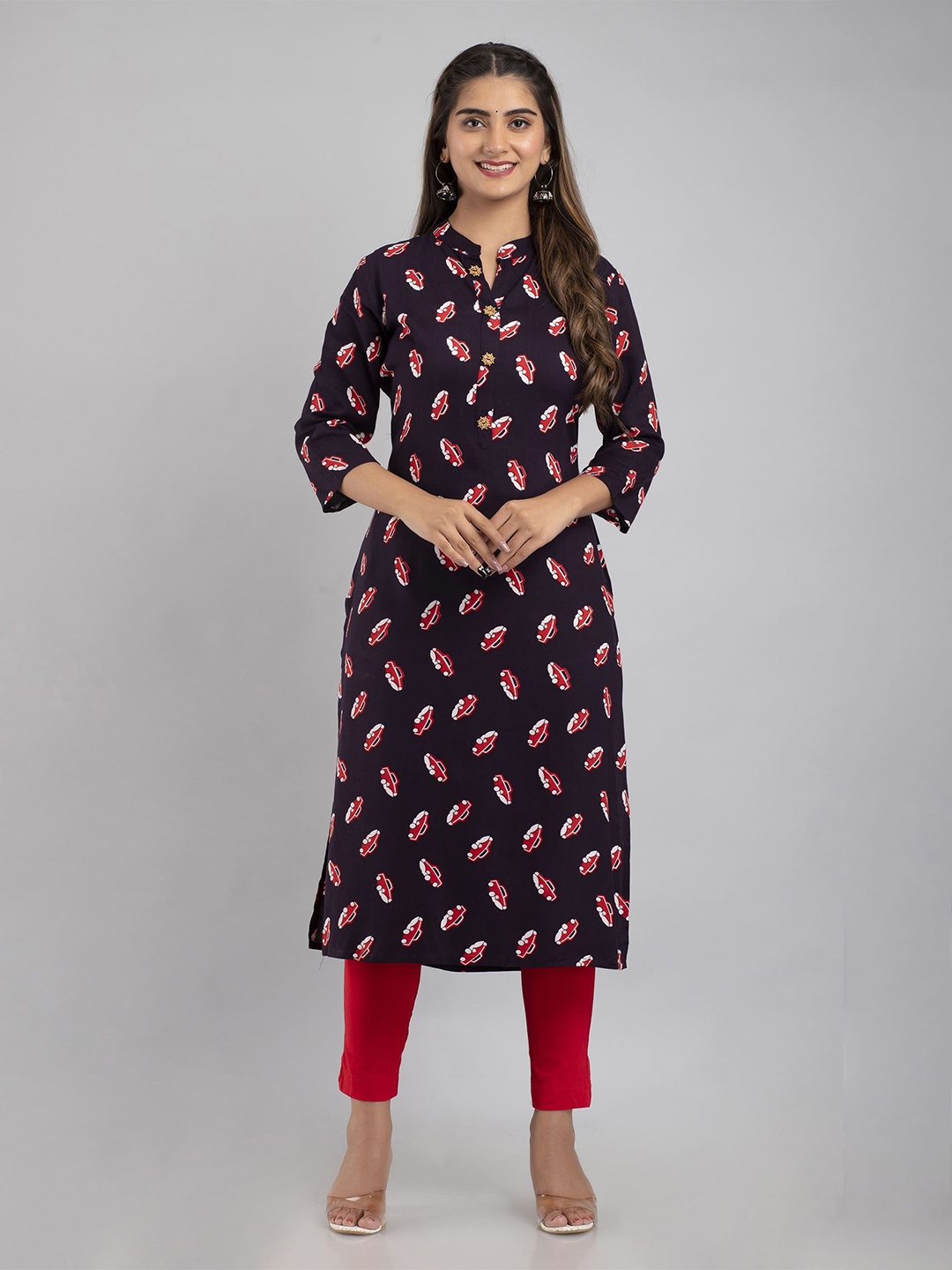 

MAUKA Women Printed Kurta, Black