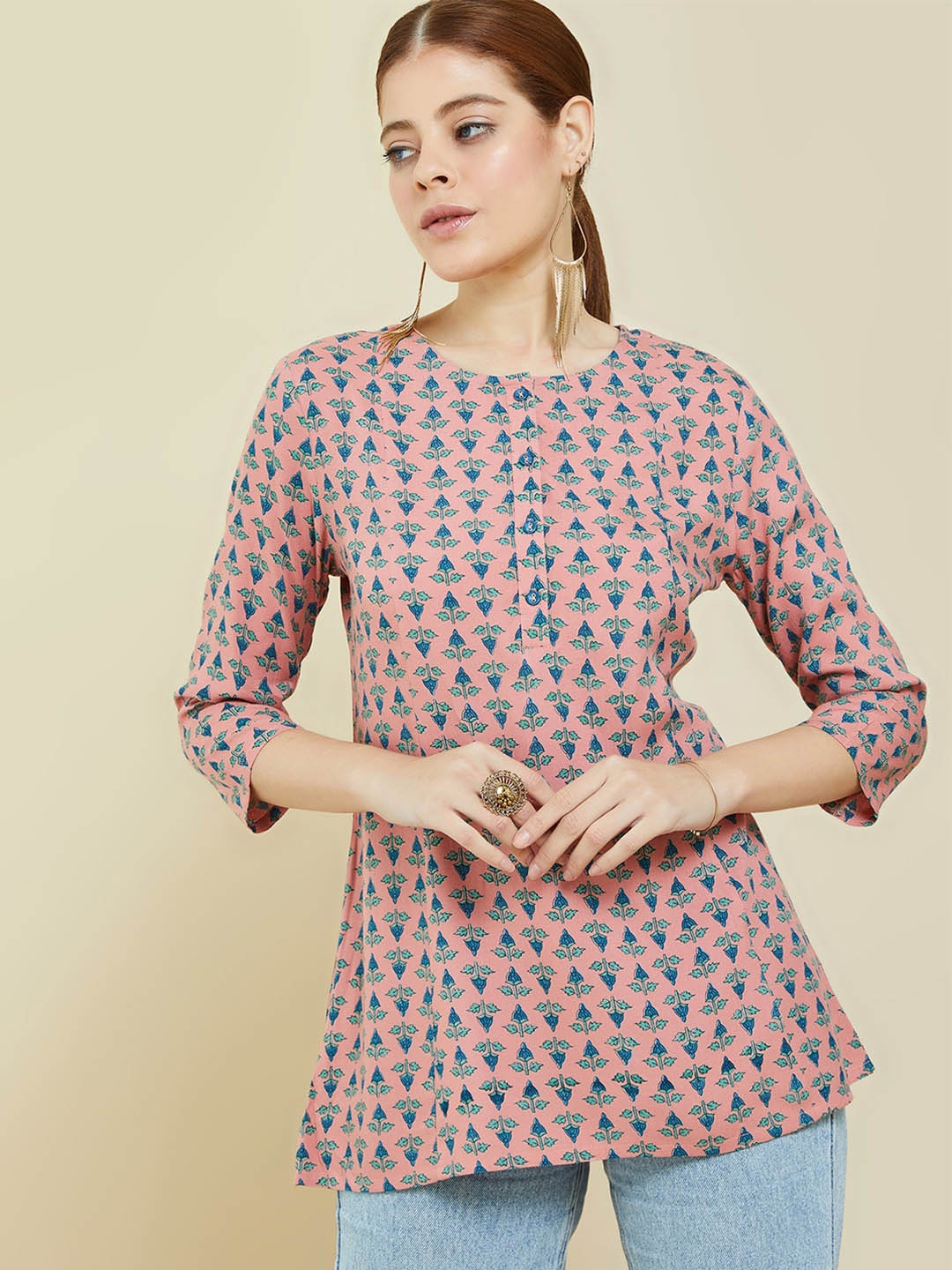 

Soch Peach & Blue Floral Printed Tunic