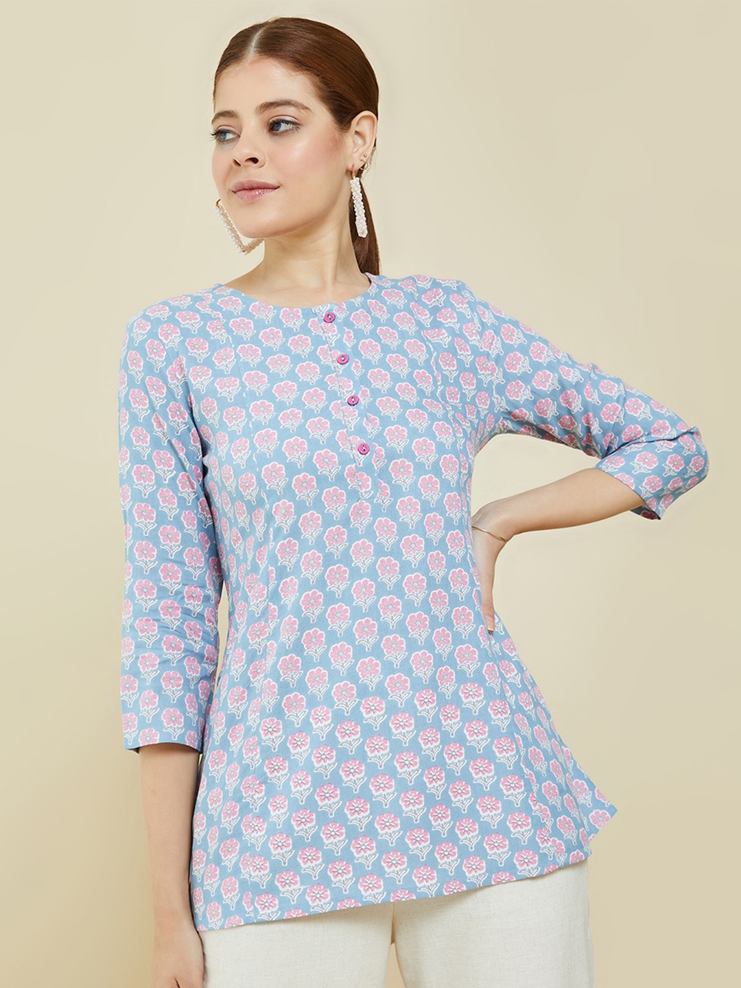 

Soch Blue & White Floral Printed Tunic