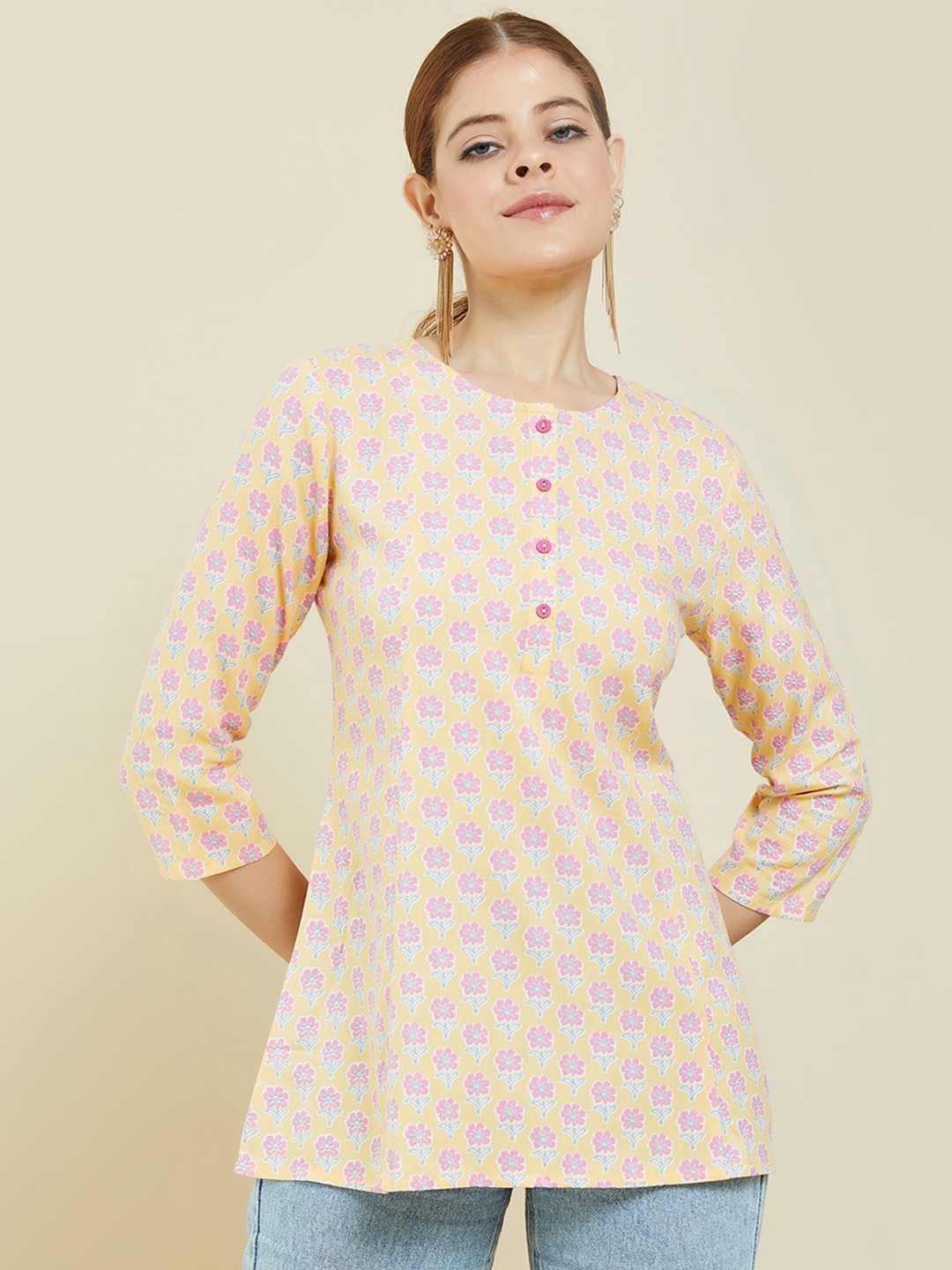 

Soch Yellow & Blue Floral Printed Tunic