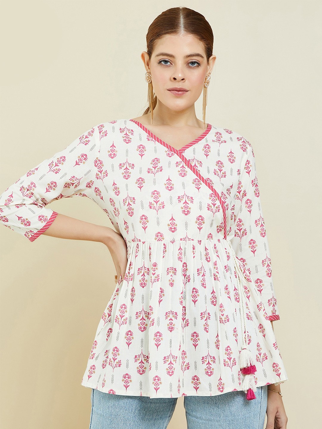 

Soch Cream-Coloured & Pink Printed Tunic