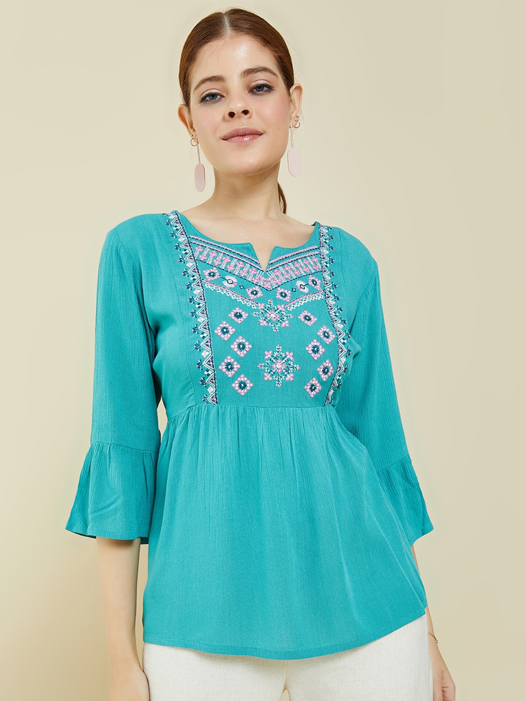 

Soch Teal & White Embroidered Tunic