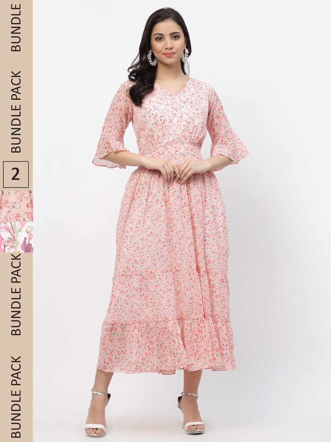 

MISS AYSE Women Pink & Blue Floral Printed Fit & Flare Dresses