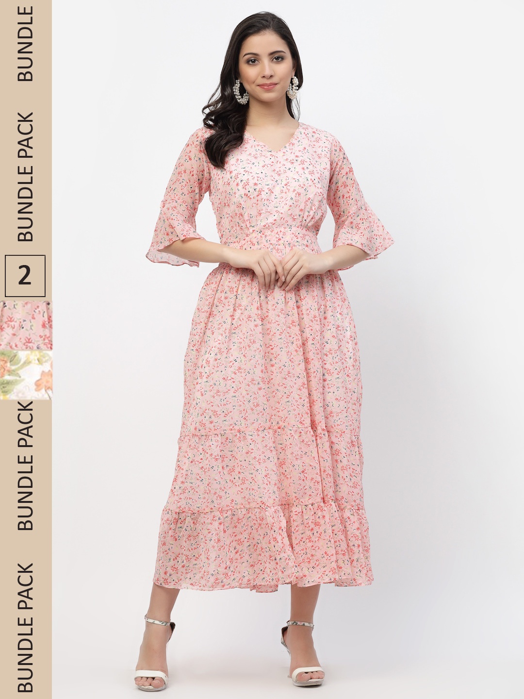 

MISS AYSE Women Pink & Blue Pack Of 2 Floral Printed Fit & Flare Dresses