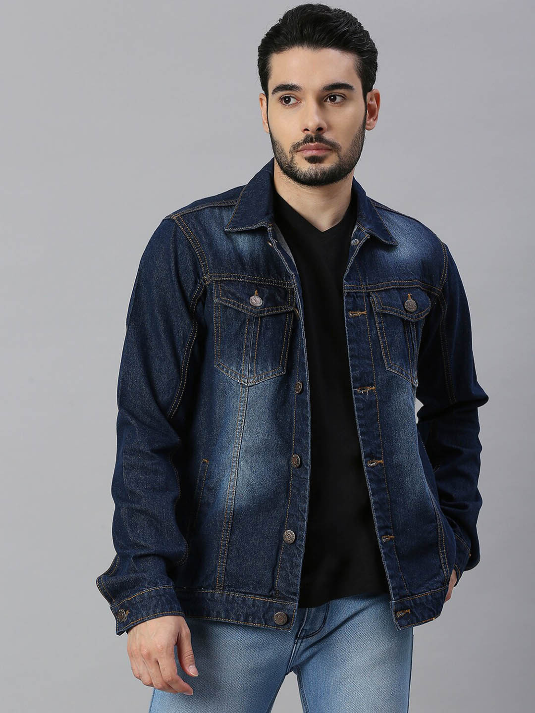 

High Star Men Blue Washed Cotton Denim Jacket
