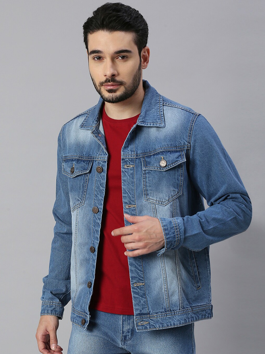 

High Star Men Blue Cotton Denim Jacket