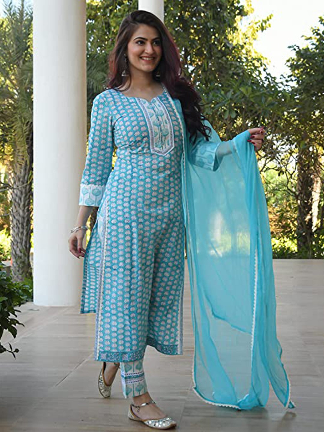 

Lookmark Women Blue Floral Printed Kurta with Trousers & Dupatta