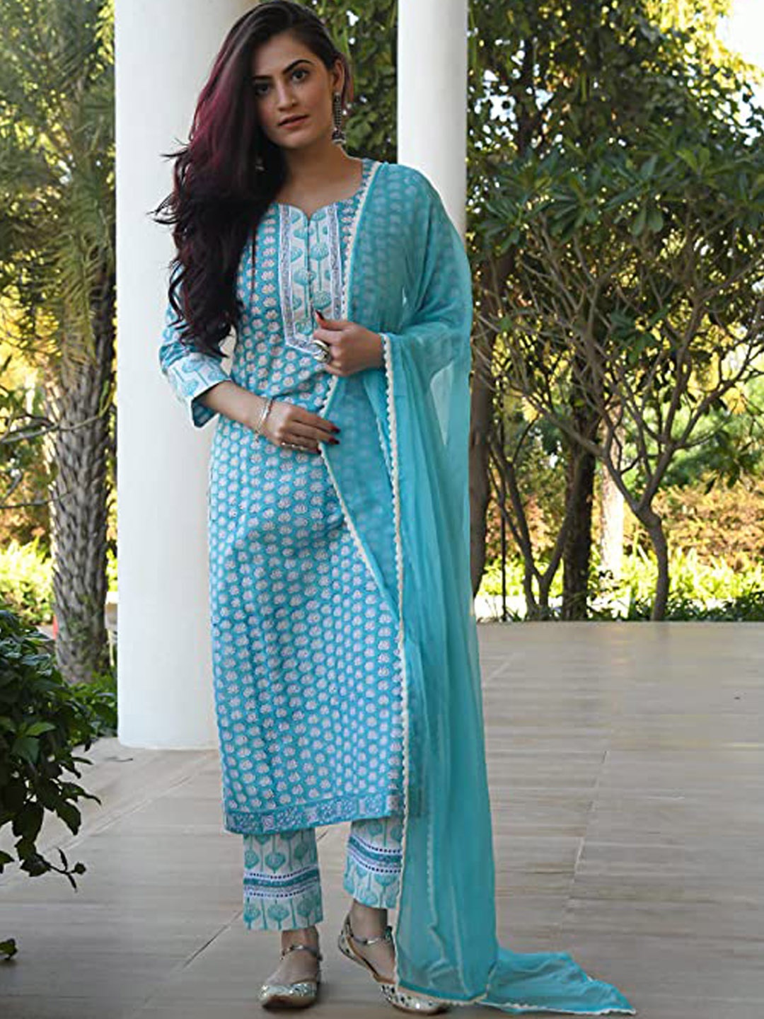 

Lookmark Women Blue Floral Printed Kurta with Trousers & Dupatta