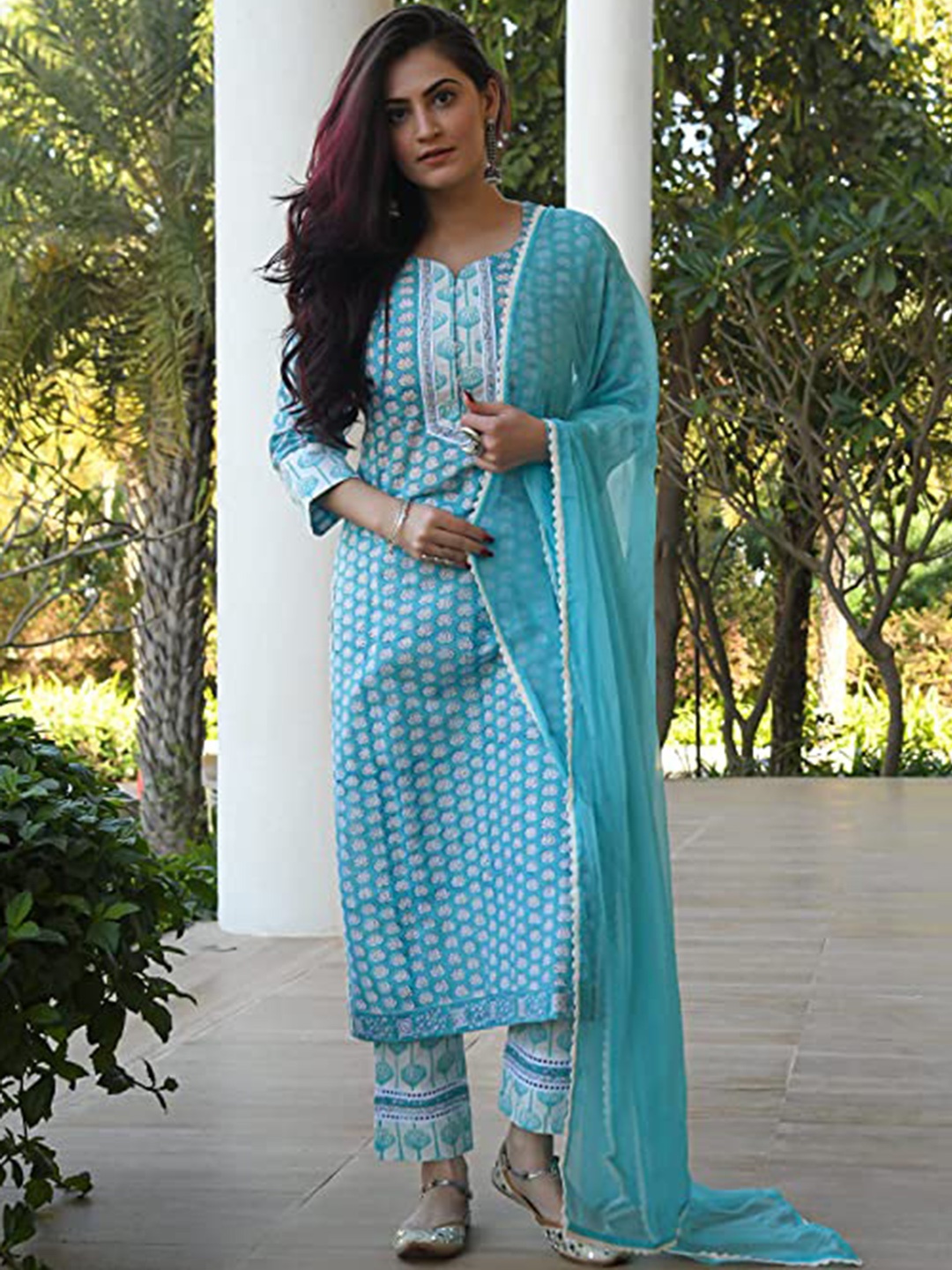 

Lookmark Women Blue Floral Printed Kurta with Trousers & Dupatta
