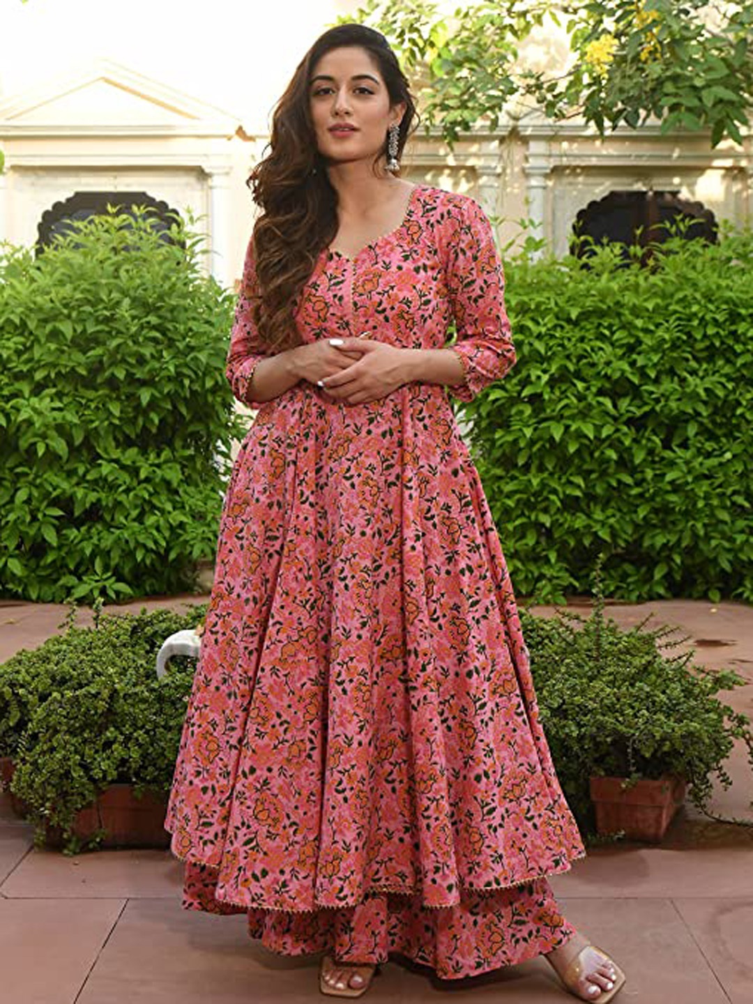 

Lookmark Women Pink Floral Printed Empire Kurta with Palazzos