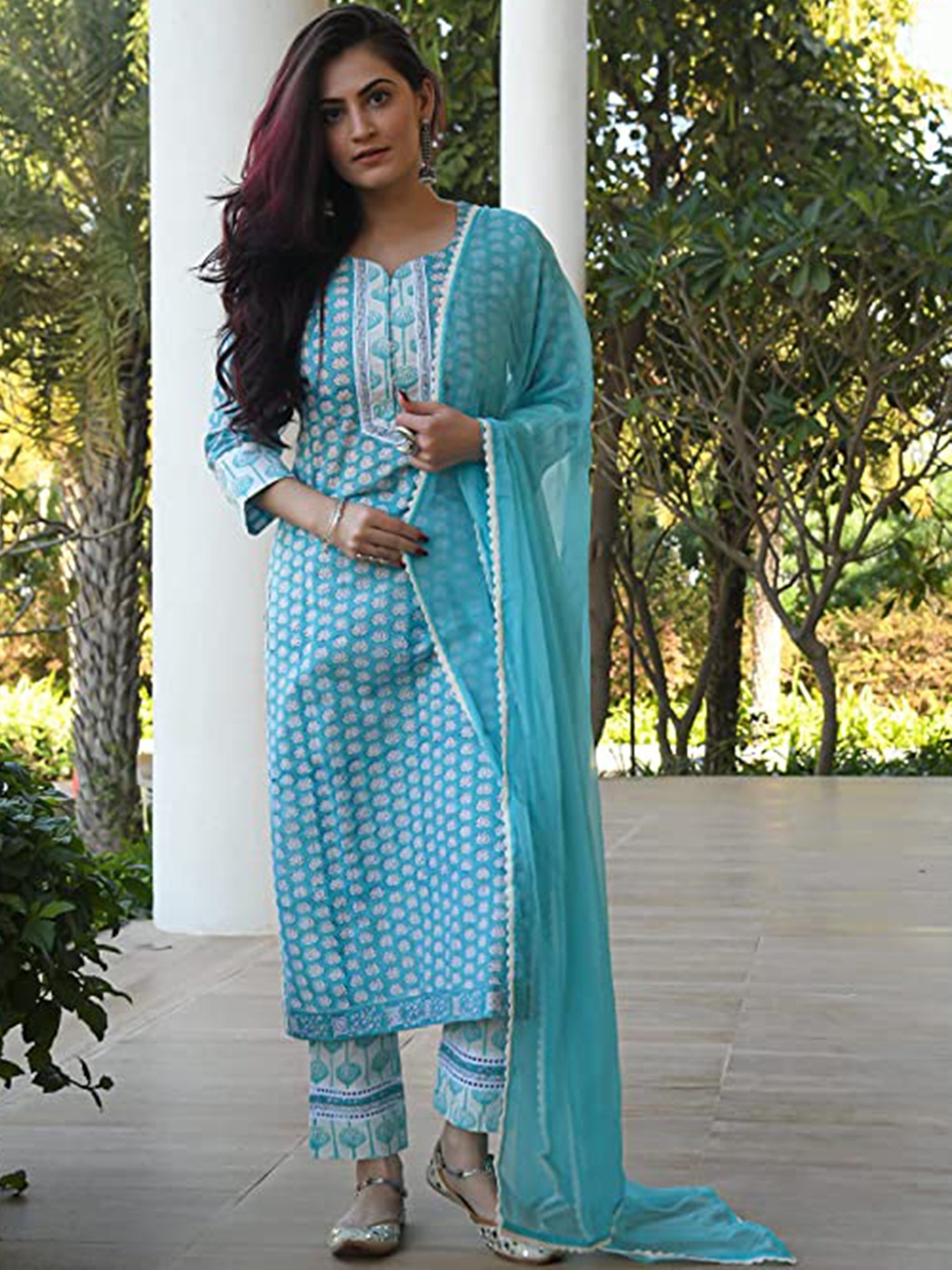 

Lookmark Women Blue Floral Printed Kurta with Trousers & Dupatta