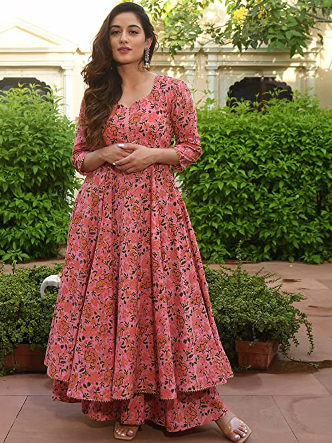 

Lookmark Women Pink Floral Printed Empire Kurta with Palazzos