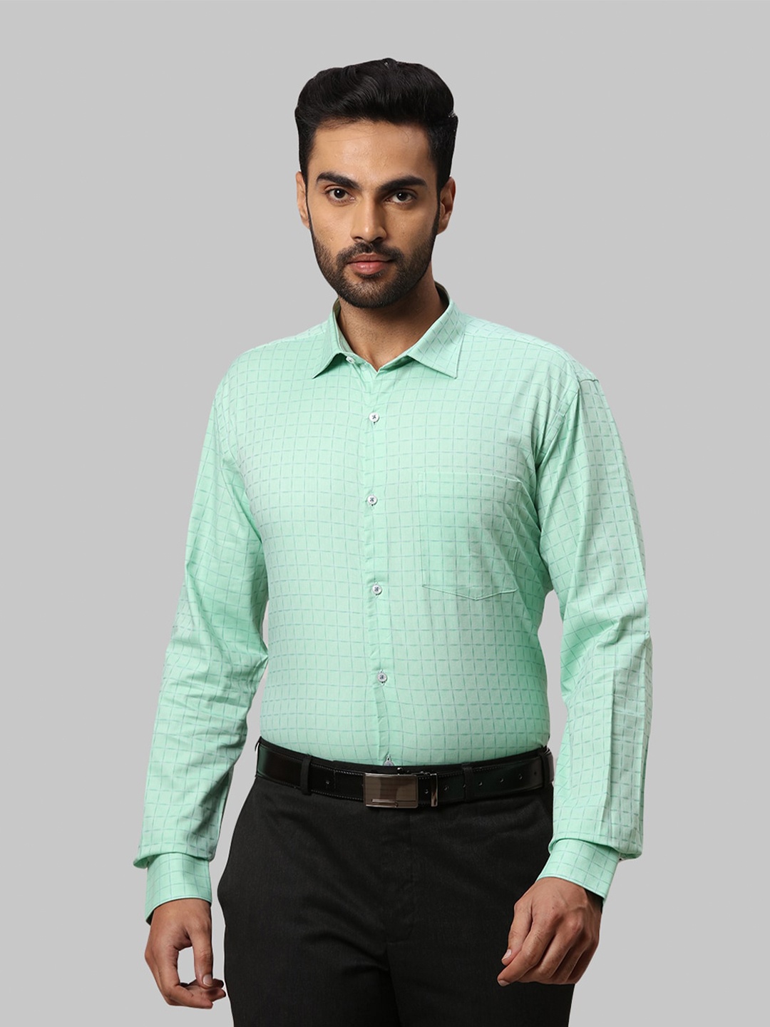 

Park Avenue Men Checked Cotton Formal Shirt, Sea green