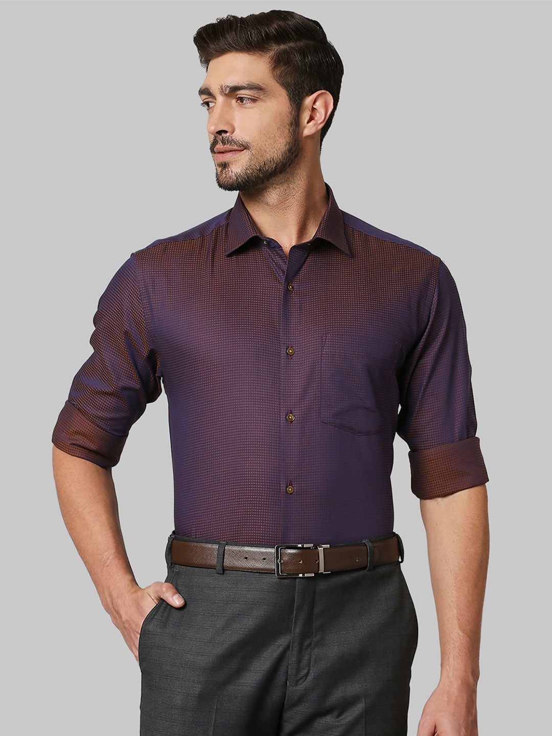 

Park Avenue Men Brown & Navy Blue Self Design Cotton Formal Shirt