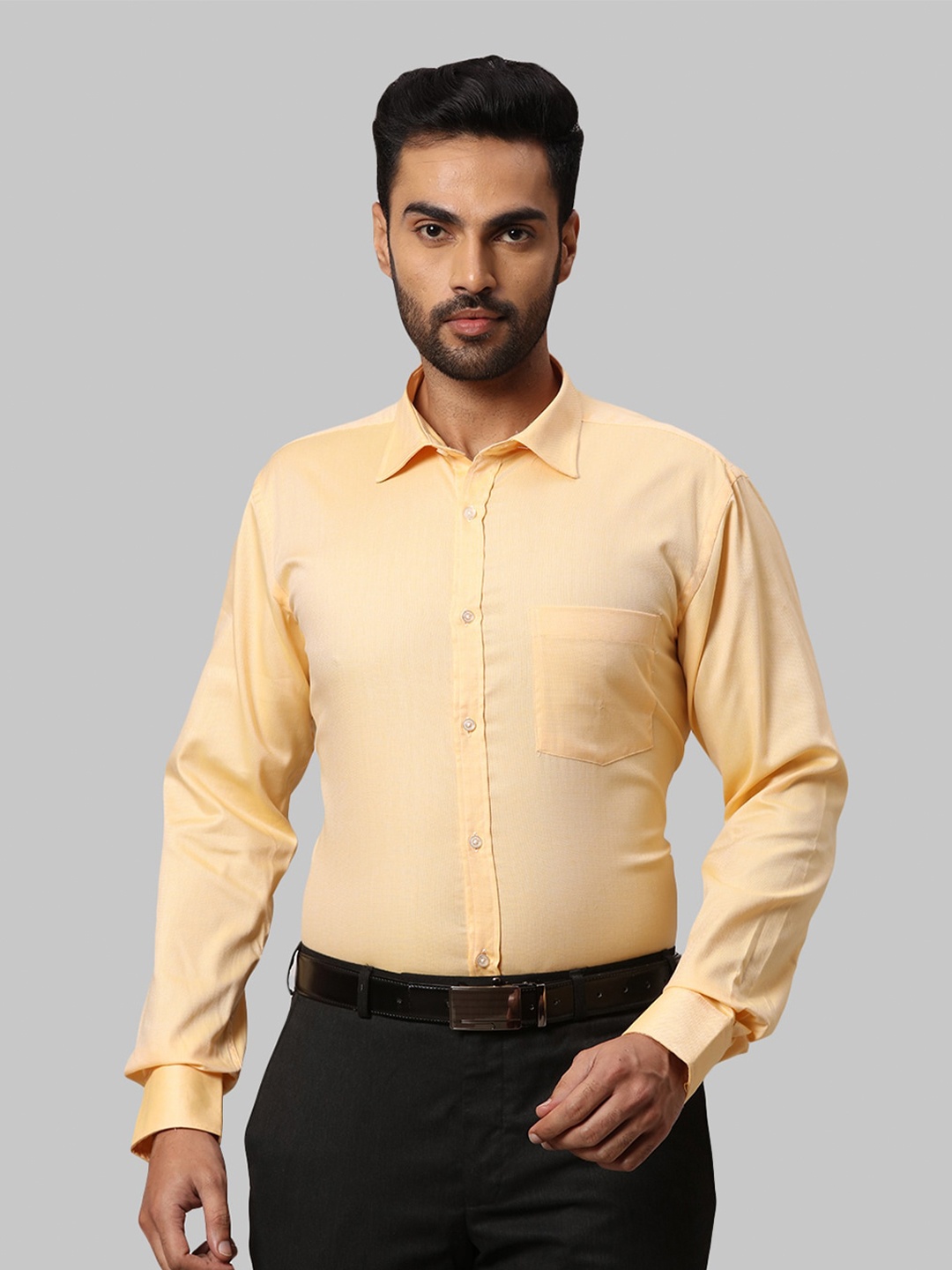 

Park Avenue Men Self Design Cotton Formal Shirt, Yellow