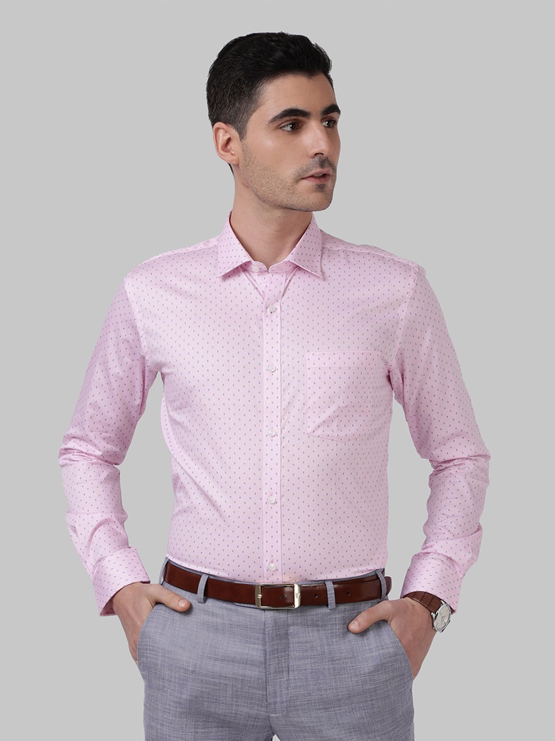 

Park Avenue Men Pink & Blue Printed Cotton Formal Shirt
