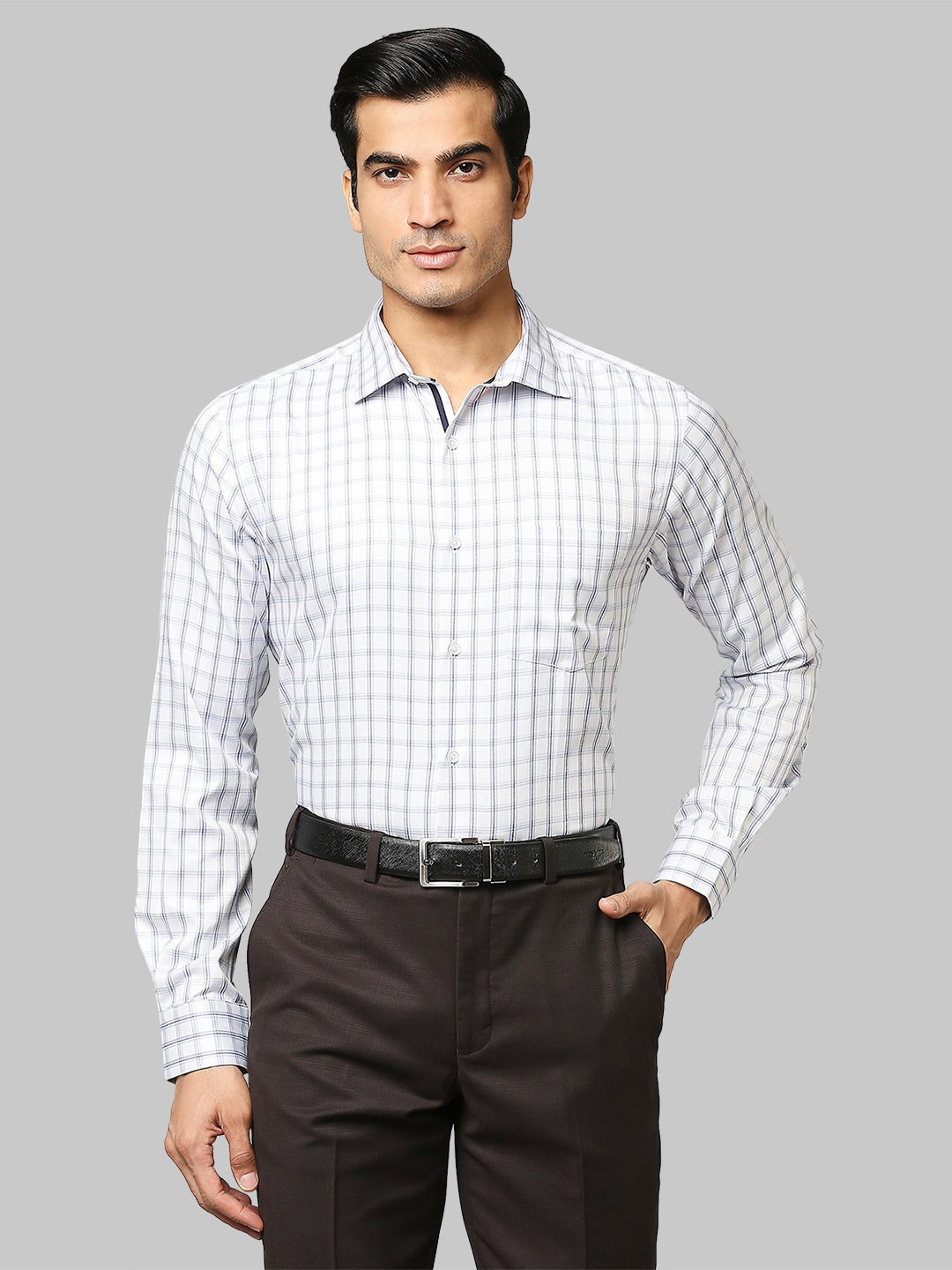 

Park Avenue Men White & Grey Checked Cotton Formal Shirt