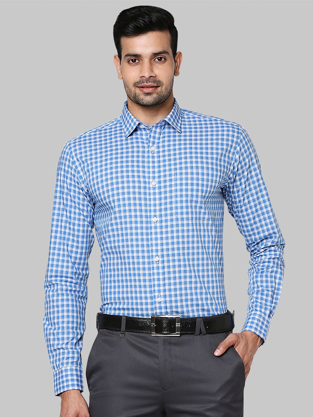 

Park Avenue Men Blue & White Checked Cotton Formal Shirt