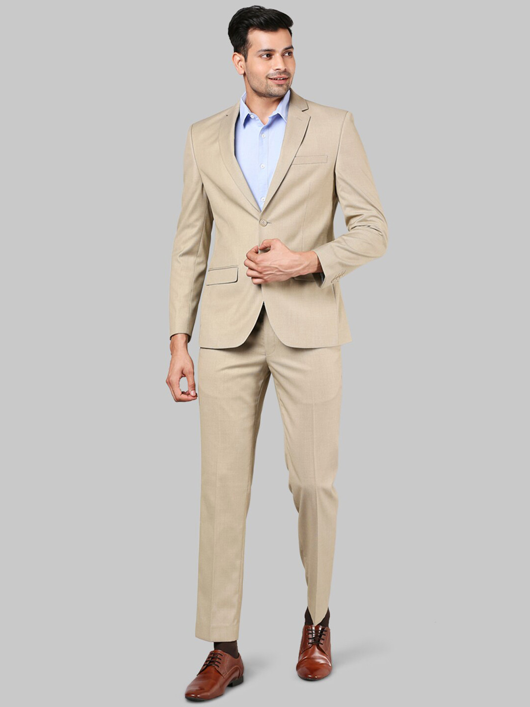 

Park Avenue Men Beige Single-Breasted Slim-Fit Formal Suit