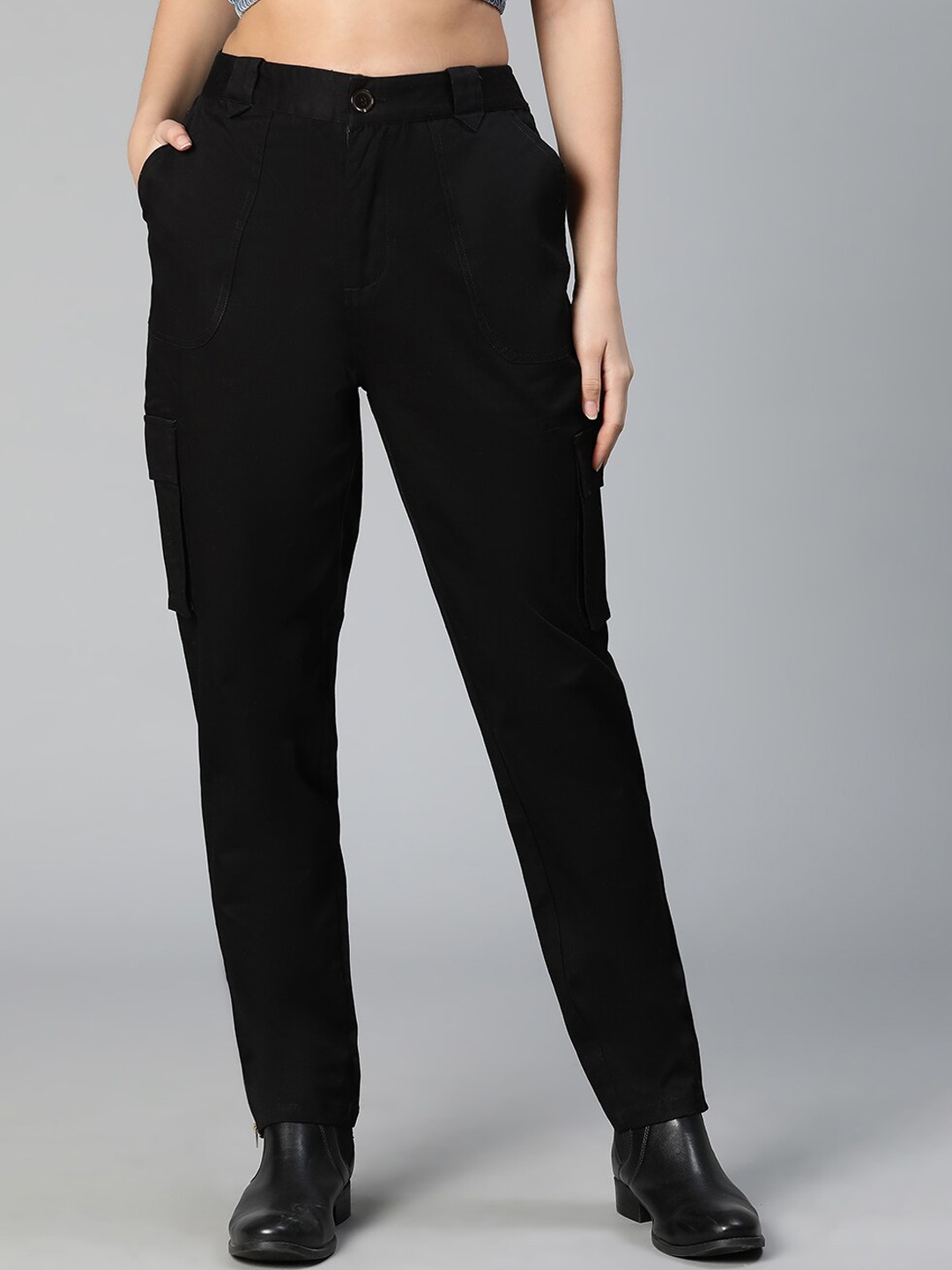 

Oxolloxo Women Black Easy Wash Cotton Trousers