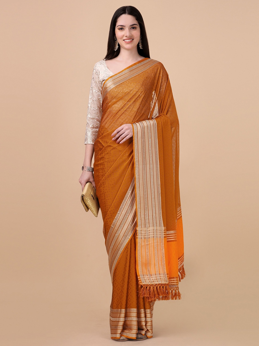 

Mitera Mustard & Gold-Toned Ethnic Motifs Zari Saree