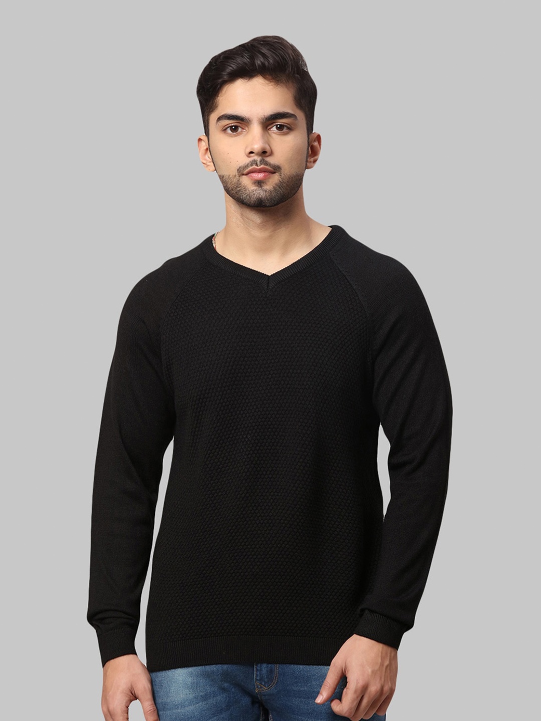 

Park Avenue Men Black Acrylic Ribbed Pullover