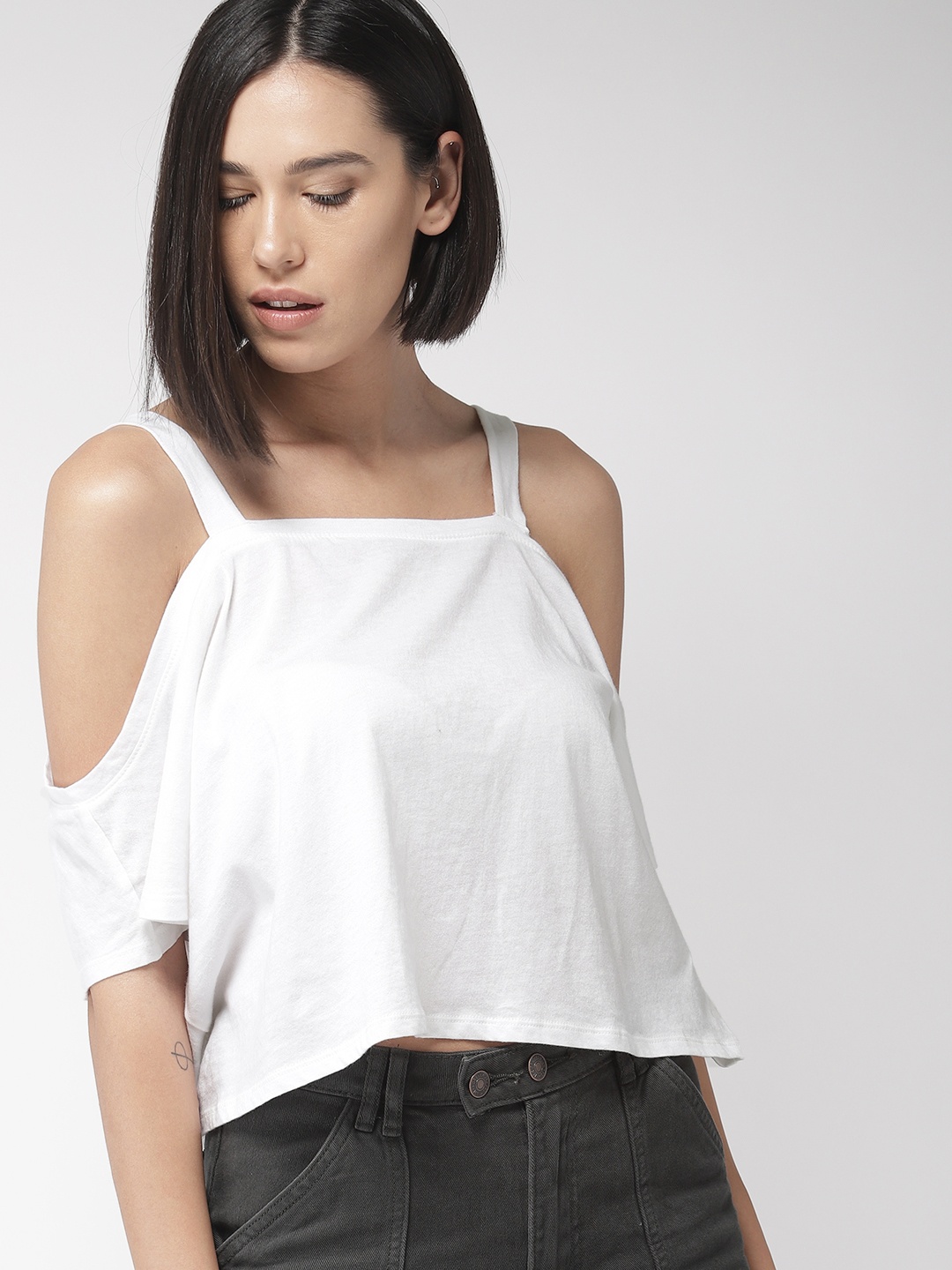 

FOREVER 21 Women White Solid Pure Cotton Top