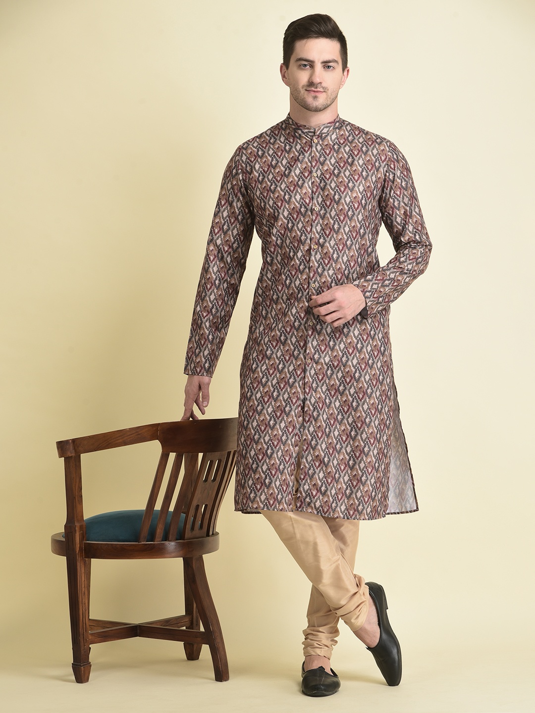 

TABARD Cotton Geometric Printed Kurta, Brown
