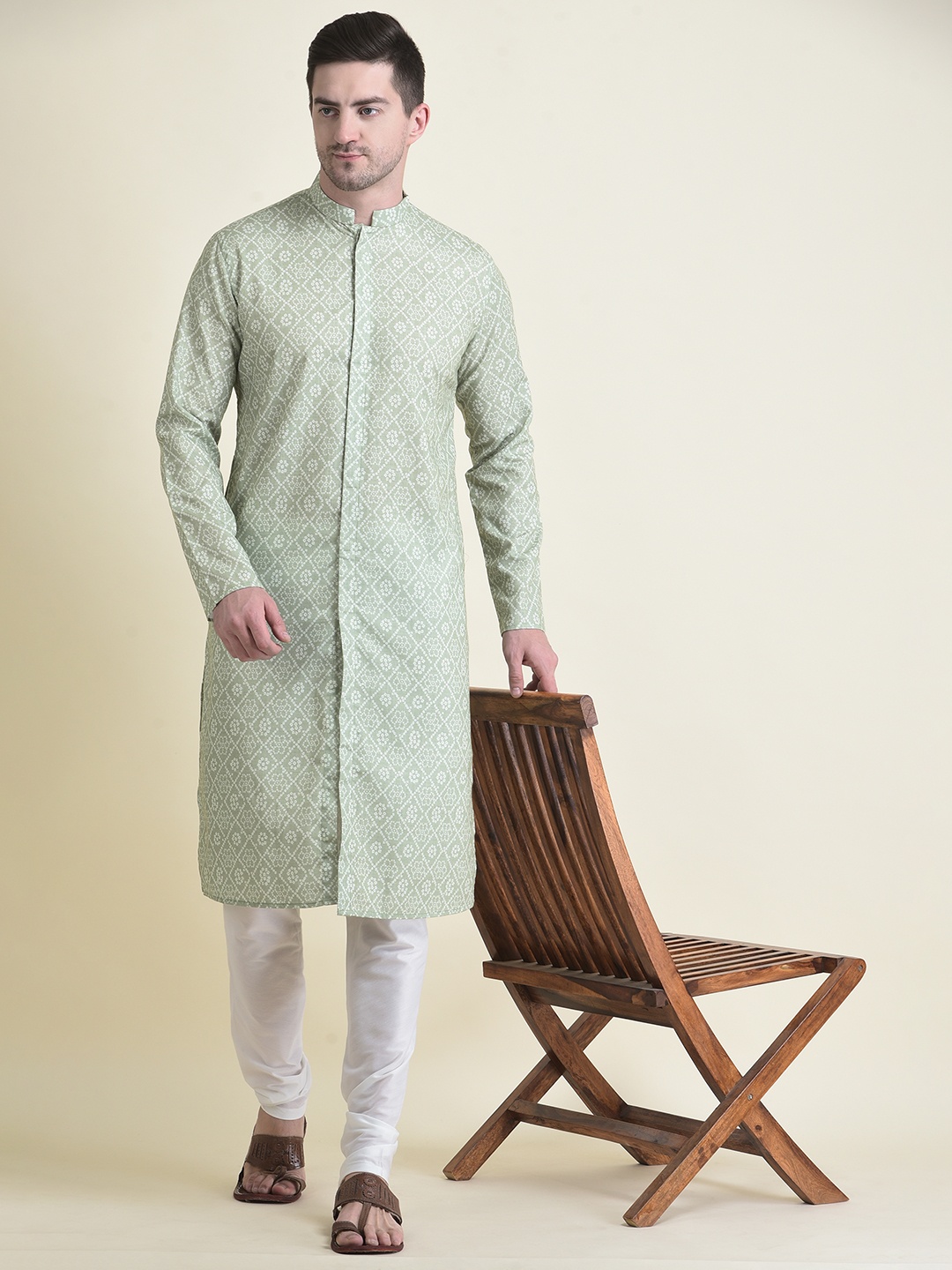 

TABARD Men Cotton Bandhani Printed Kurta, Green