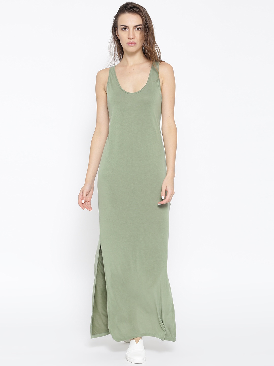 

FOREVER 21 Women Olive Green Solid Maxi Dress