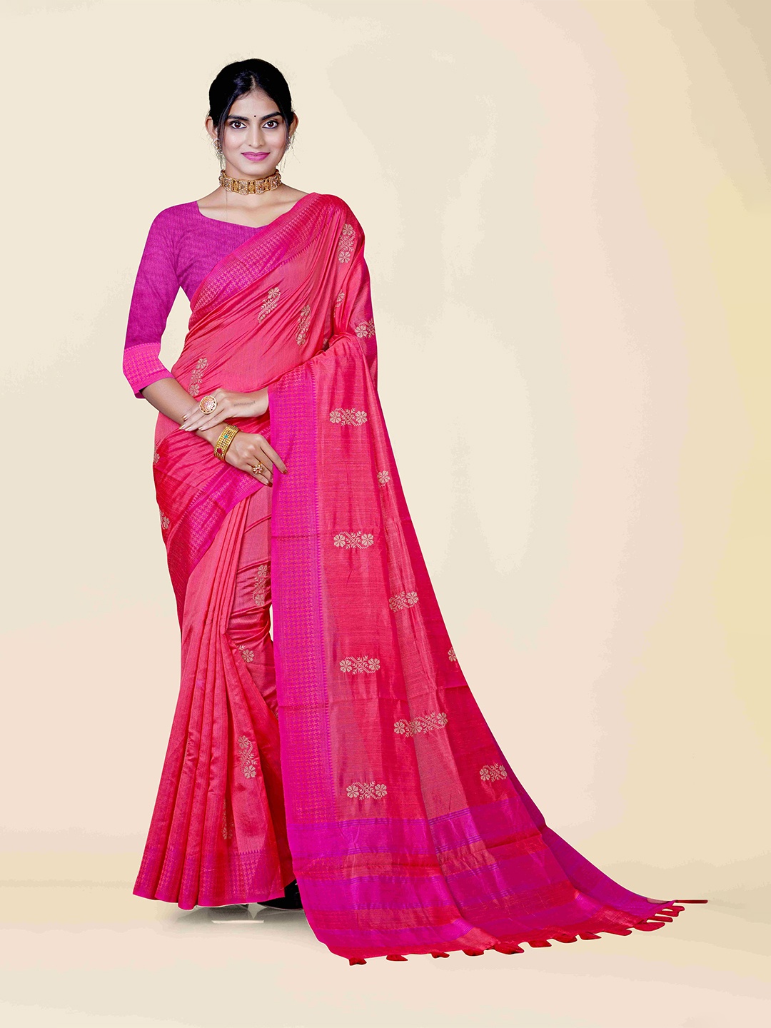 

KAJREE Sea Green Floral Embroidered Pure Linen Tussar Saree