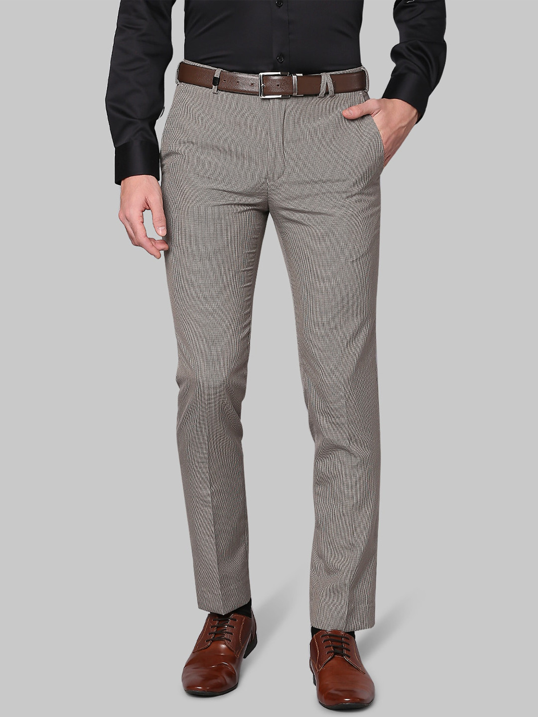 

Park Avenue Men Brown Textured Slim Fit Formal Trousers