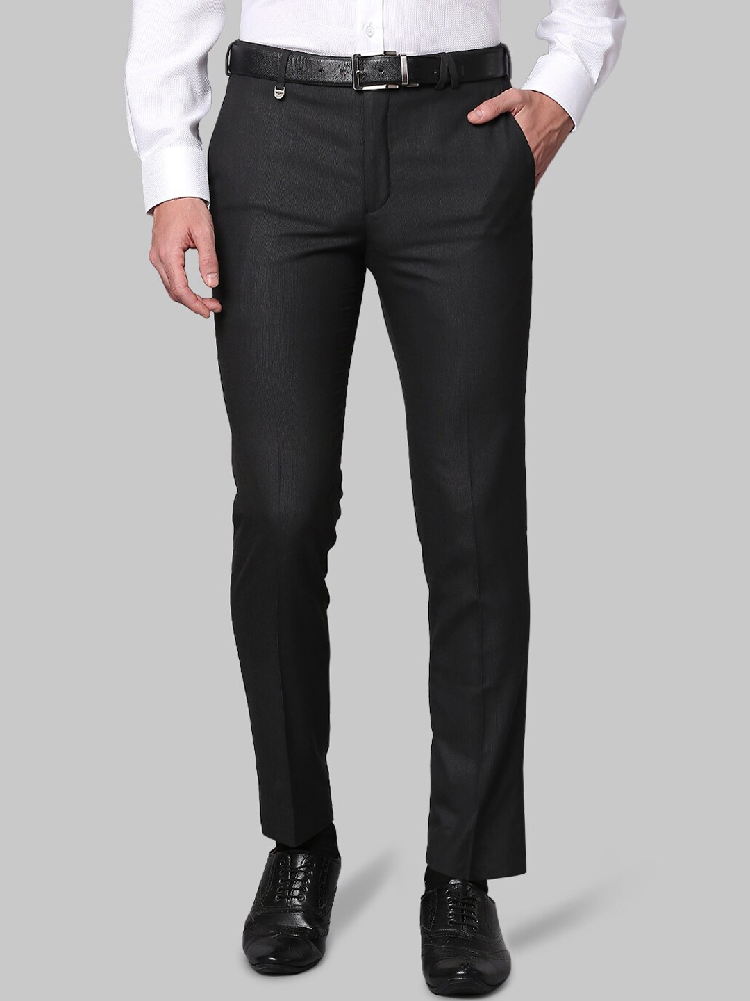 

Park Avenue Men Dark Grey Textured Slim Fit Formal Trouser