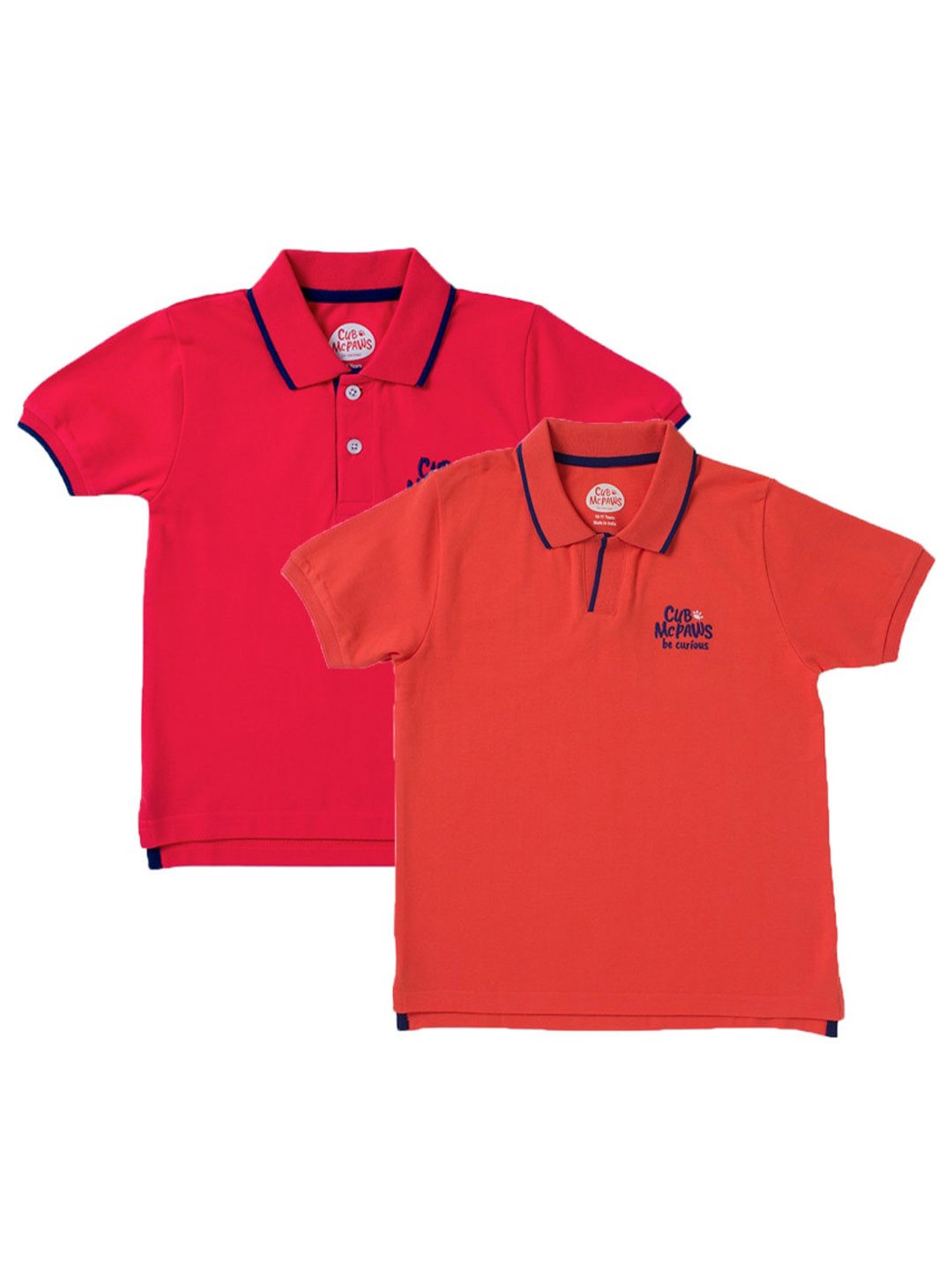

Cub McPaws Boys Pack of 2 Red & Orange Polo Collar Cotton T-shirt