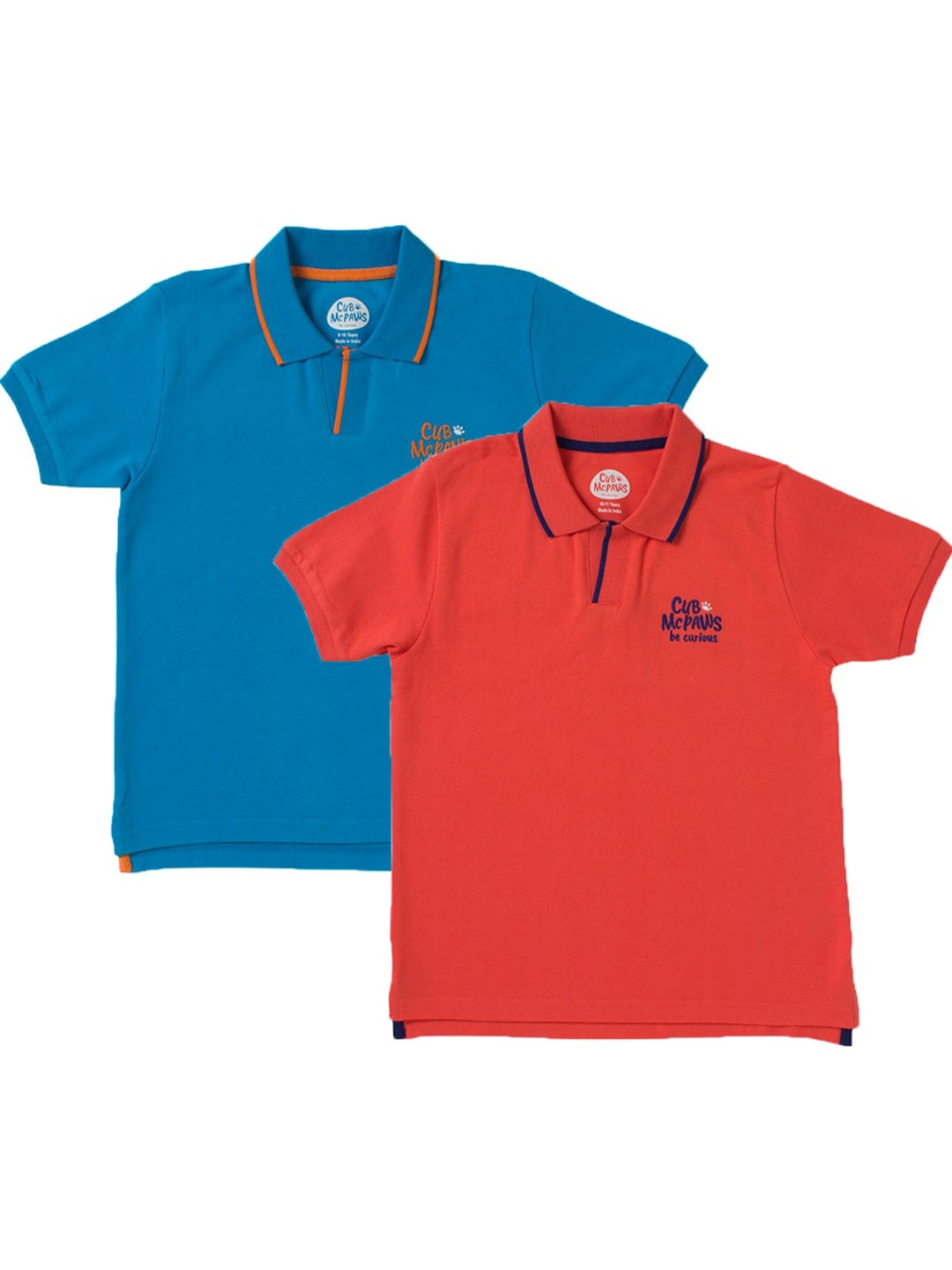 

Cub McPaws Boys Pack of 2 Blue & Red Polo Collar Cotton T-shirt