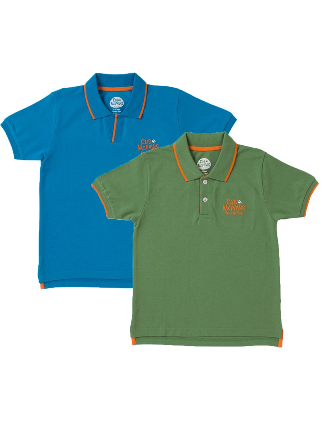 

Cub McPaws Boys Pack of 2 Blue & Green Polo Collar Cotton T-shirt